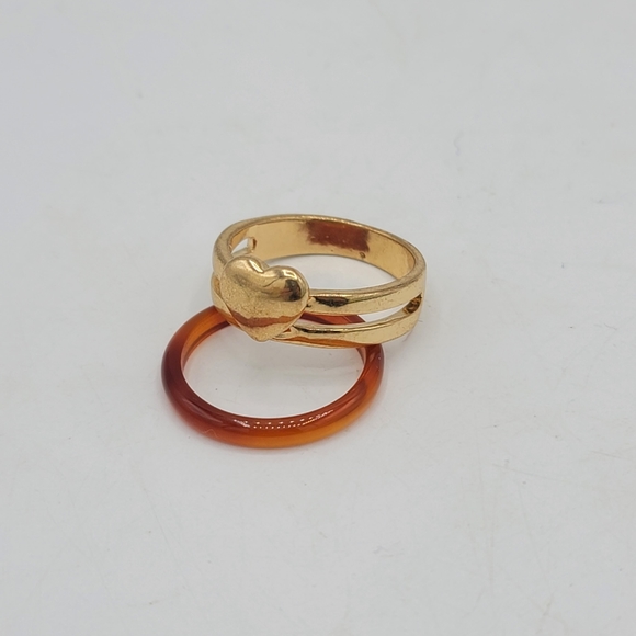 Gold tone Heart and faux Amber Rings Set of 2 Size 9 - Picture 8 of 8